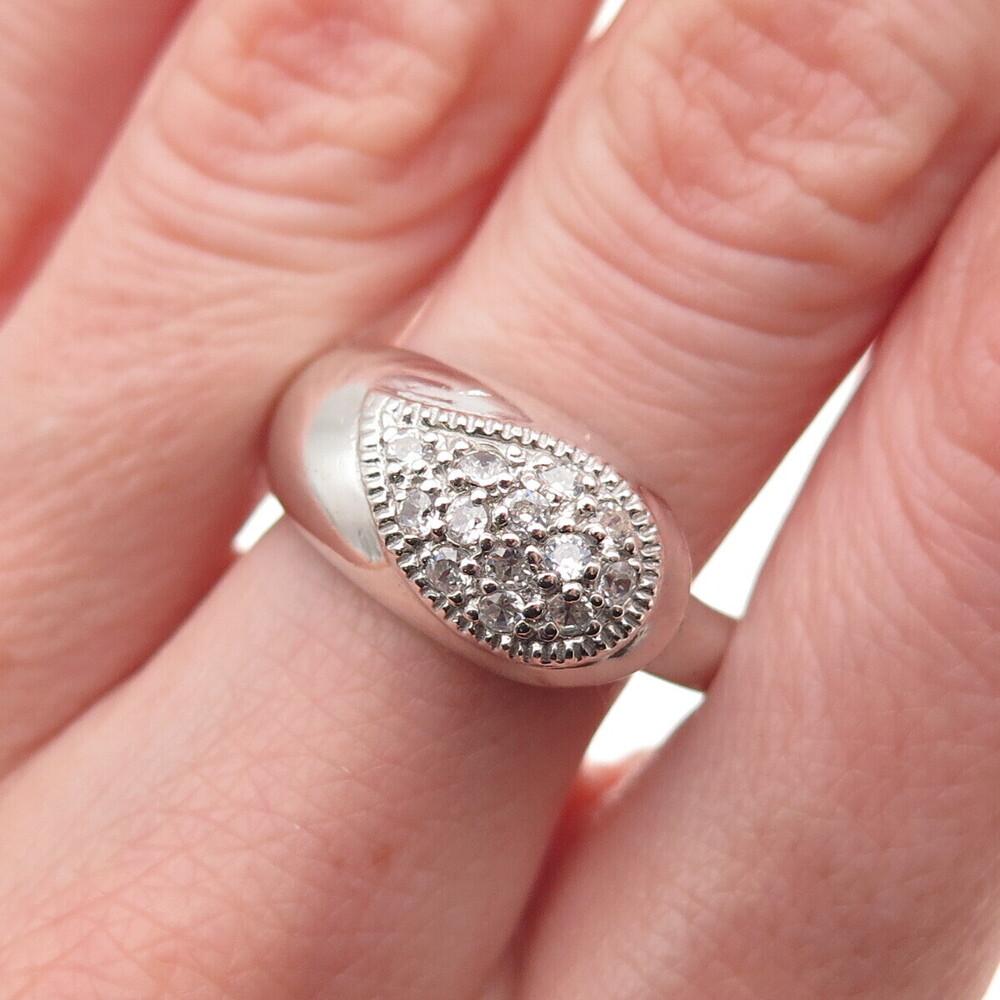 925 Sterling Silver Round-Cut C Z Teardrop Ring Size 8